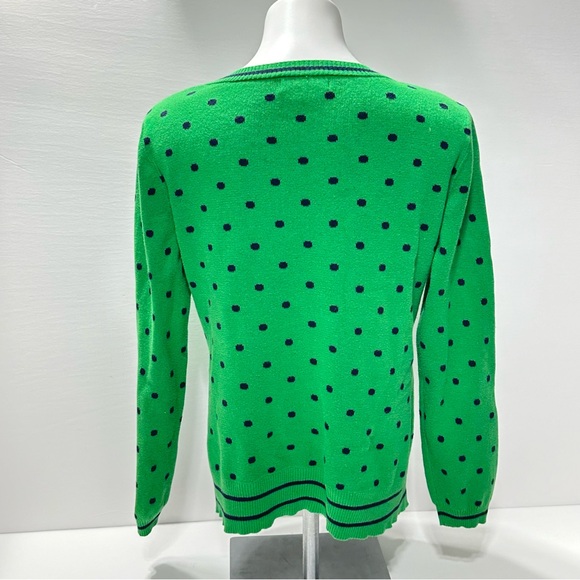 Liz Claiborne Green Sweater With Blue Polka Dots V Neck Cotton L - Picture 3 of 12